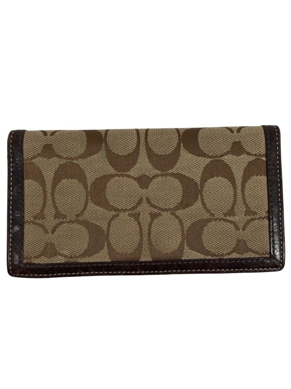Coach Hampton Signature Logo Checkbook Holder Billfold Wallet Leather Trim